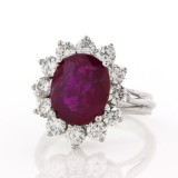 3.38CT Oval Cut Ruby and Diamond 18KT White Gold Ring